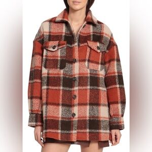 Avec Les Filles plaid jacket jacket Large Womens rust brown cream checked casual